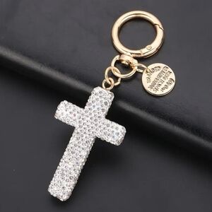 Rhinestone Encrusted Cross Bag Charm / Keychain